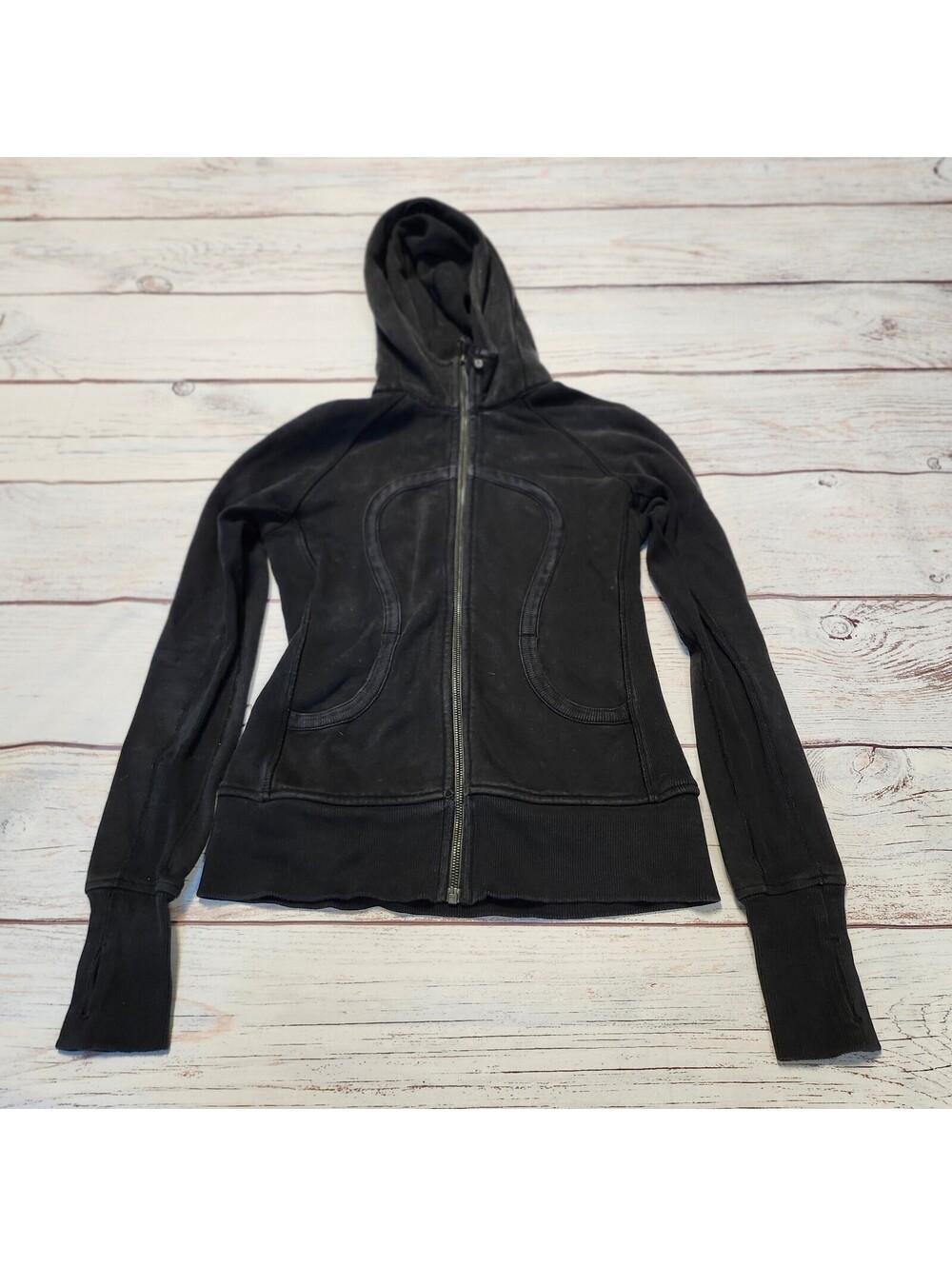 Lululemon Black Scuba Full Zip Hoodie Jacket with Thumbholes Size 6